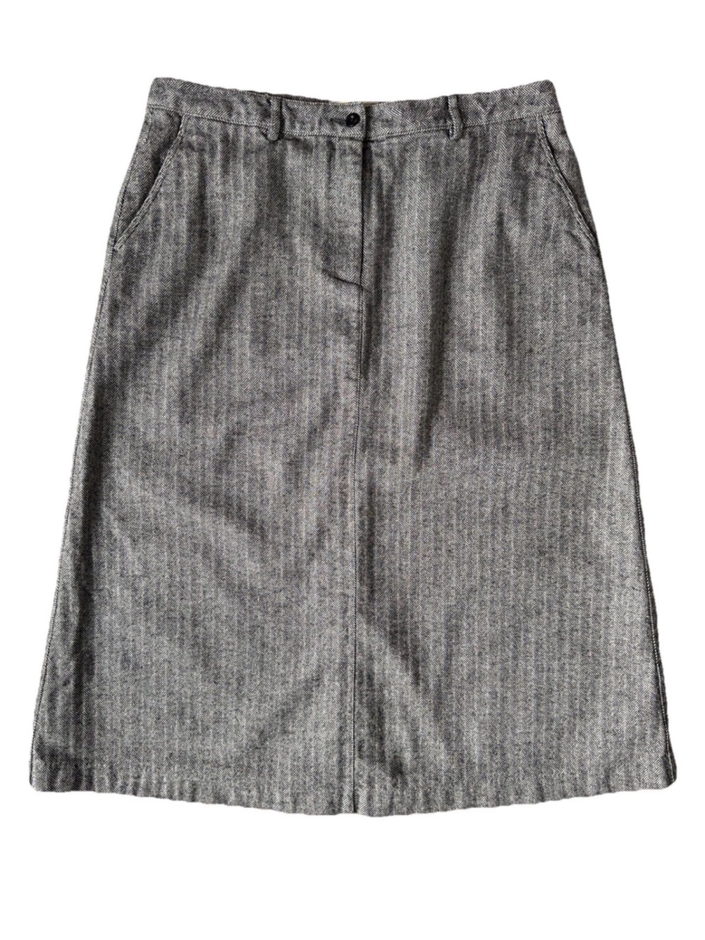 L.L. Bean Cotton Flannel Black & White Herringbone A-Line Skirt Size 18 Academia